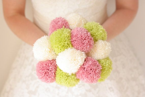 زفاف - Wool Pompom Bouquet - Alternative Bouquet, Unique Bouquet - Custom/ Bespoke