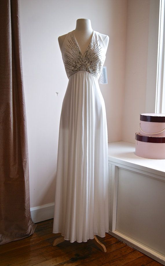 Wedding - Vintage Wedding Gown~ 1970s Beaded Wedding Dress By Jack Bryan ~ 70s Boho Wedding Dress