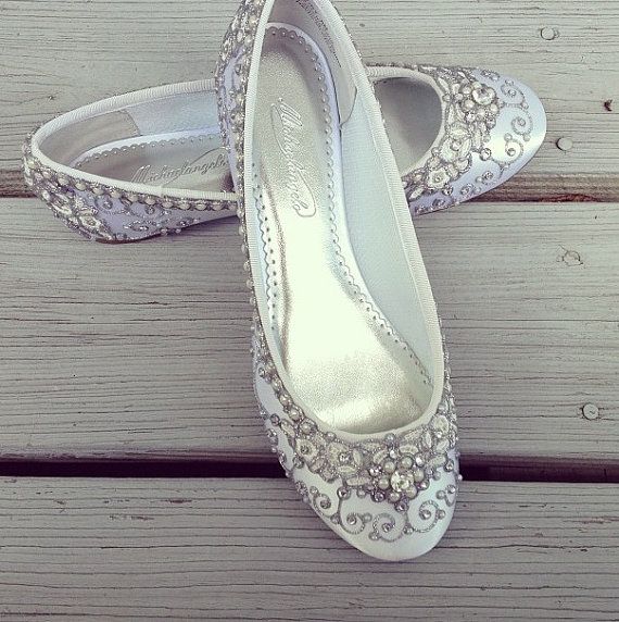 زفاف - Cinderella's Slipper Bridal Ballet Flats Wedding Shoes - Any Size - Pick Your Own Shoe Color And Crystal Color