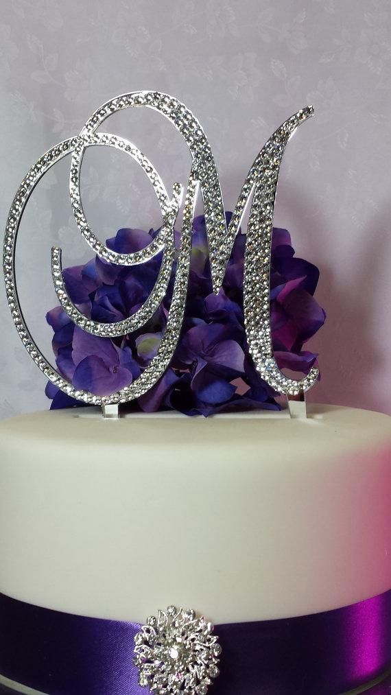 Wedding - 6" Tall Initial Monogram Cake Topper Crystal Swarovski Crystal Rhinestone A B C D E F G H I J K L M N O P Q R S T U V W X Y Z