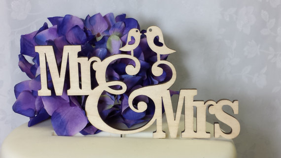 Wedding - Love Bird Collection- Mr & Mrs Love Bird Wood Rustic Cake Topper Wedding Cake Topper Bird Cake Topper