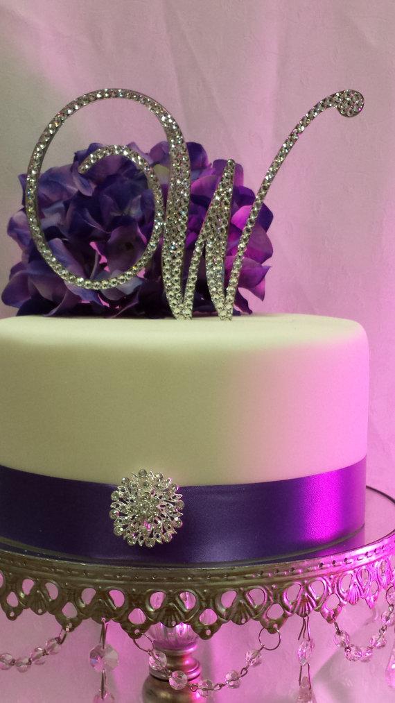زفاف - 5" Tall Mirror Initial Monogram Wedding Cake Topper Swarovski Crystal A B C D E F G H I J K L M N O P Q R S T U V W X Y Z