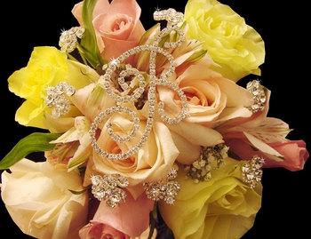 Wedding - Single Crystal Bouquet Letter & 3 Bouquet Crystal Swirls (Set of 6 stems)