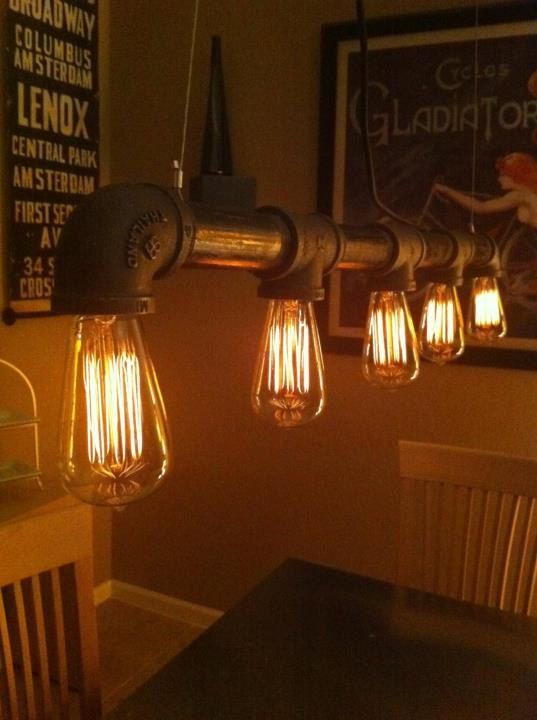 Hochzeit - Industrial Vintage Look - 5 Light Edison Bulb - Iron Pipe Chandelier