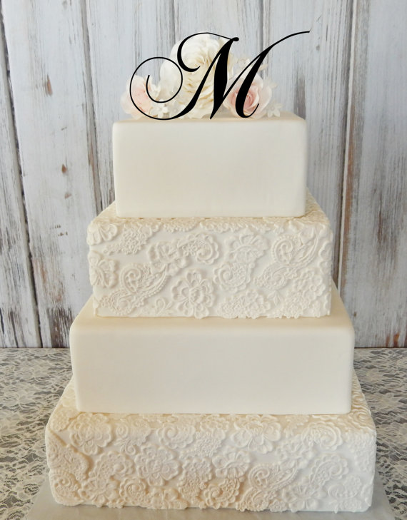 زفاف - 5" Tall Initial Monogram Wedding Cake Topper Letter A B C D E F G H I J K L M N O P Q R S T U V W X Y Z