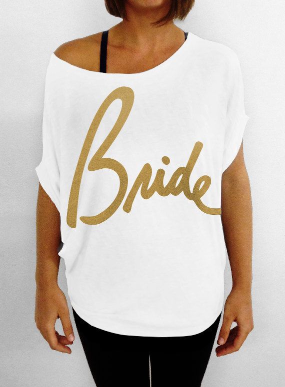 Wedding - Bride Script - White With Gold - Slouchy Tee - Tshirt