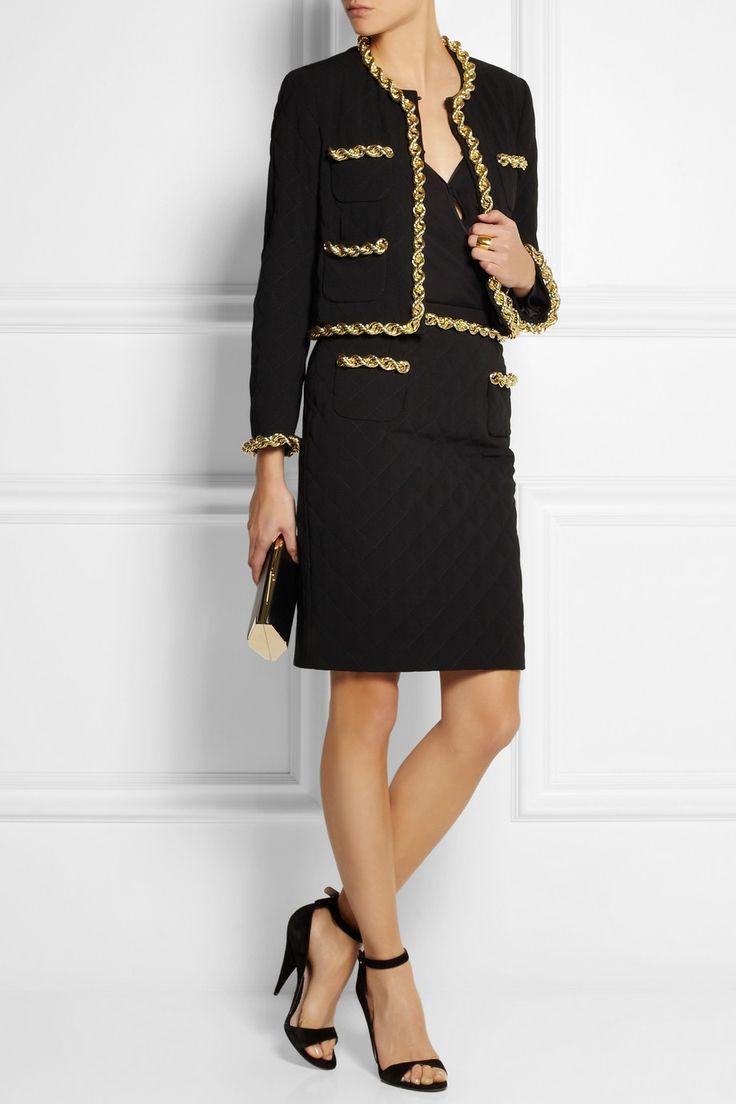 Wedding - Chain-trimmed Quilted Crepe Jacket
