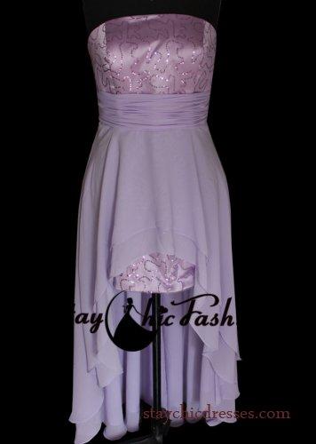 زفاف - Light Purple Glittering Strapless Layered High Low Dress for Homecoming