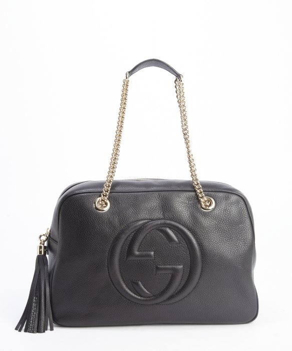 Hochzeit - Original GUCCI Black GG Soho Hobo Leather Chain Straps Bag