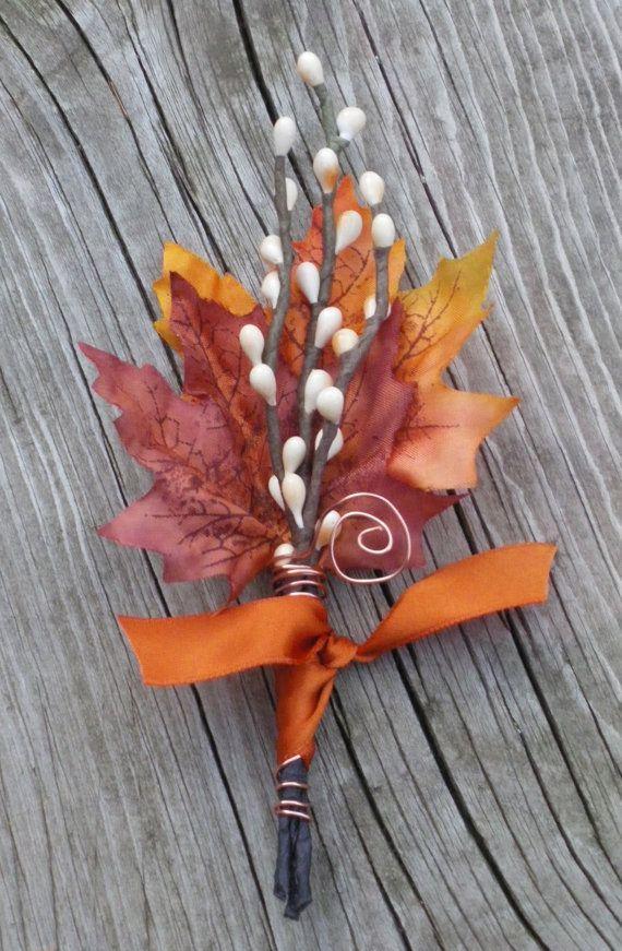 Mariage - MENS Fall Wedding Boutonniere - Maple & Twigs