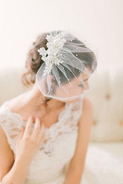 زفاف - Crystal Lace Birdcage Veil #718