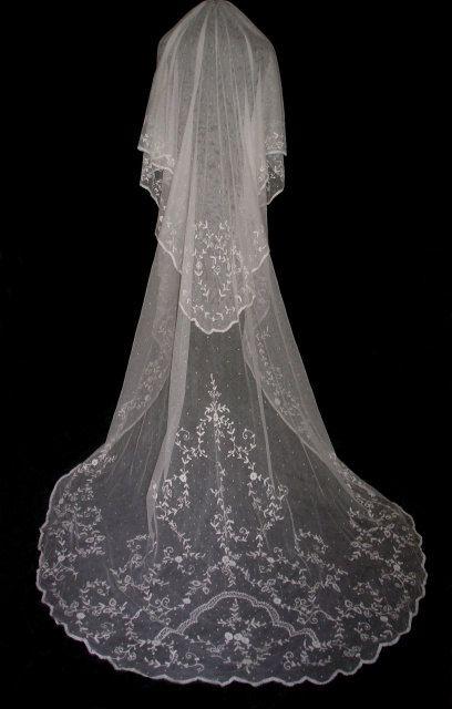 زفاف - Exquisite Antique 1910 Edwardian TAMBOUR LACE Wedding Veil
