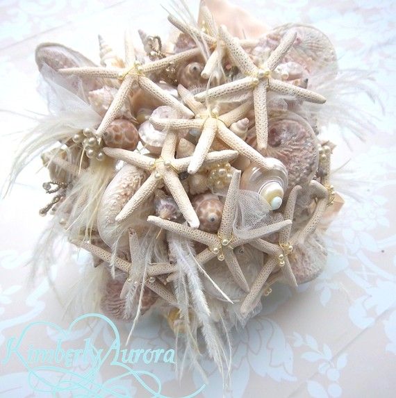 Wedding - Wistful La Digue Seashell Bridal Bouquet And Boutonnierre IN STOCK