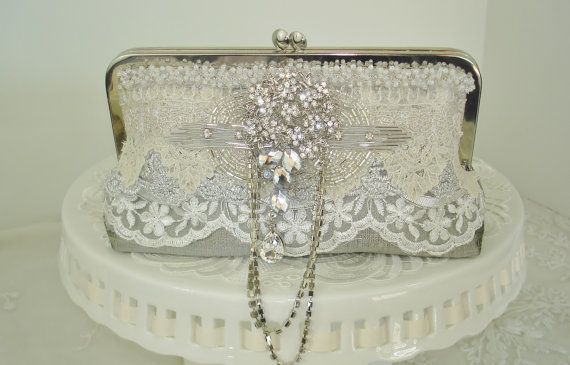 Свадьба - Silver Handbag / Great Gatsby / Silver Wedding / Bridesmaid Gift / Wedding Clutch