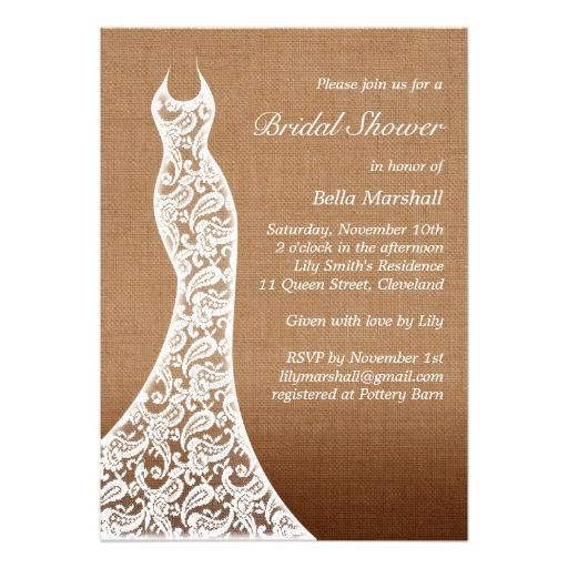 Wedding - Beautiful Lace & Ombre Burlap Bridal Shower Invite