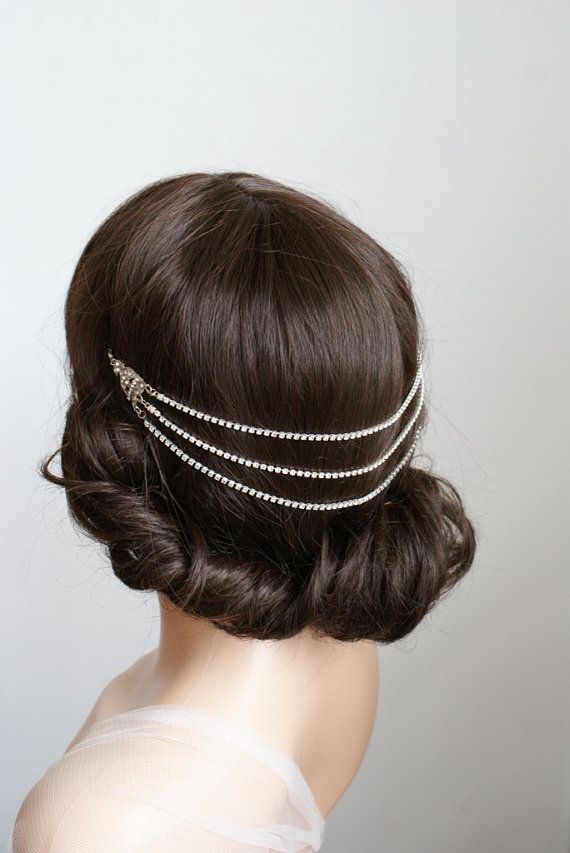 Свадьба - 1920s Wedding Headpiece - Downton Abbey Style Bridal Accessory - Vintage Headpiece - Silver Crystal Hair Accessory