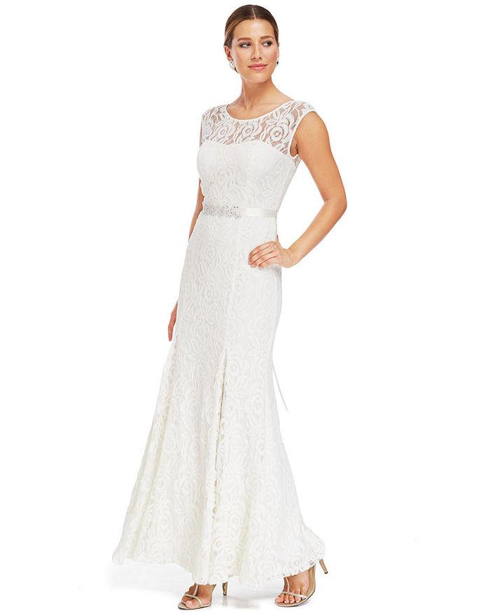 Hochzeit - Betsy & Adam Illusion Lace Belted Gown