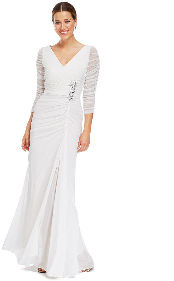 Mariage - Adrianna Papell Illusion-Sleeve Ruched Evening Gown