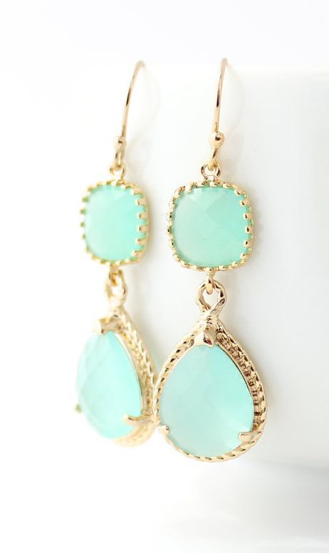 Wedding - Mint Green Earings - Mint Bridesmaid Earings - Mint Earrings - Mint Earring - Mint Earings - Mint Green Earring -Gold Bridesmaid Earring-ER2