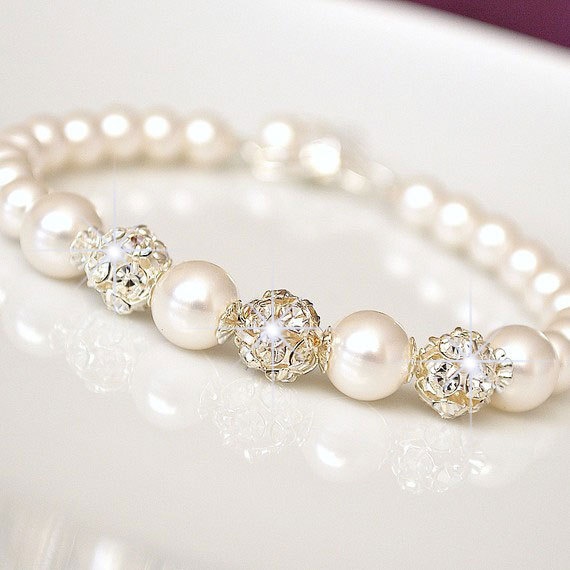 Hochzeit - Bridal Bracelet, Pearl Bridal Bracelet, Swarovski Rhinestone Bridal Bracelet, Bridal Jewelry Bracelet