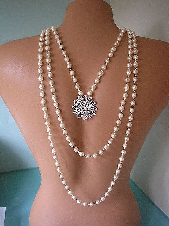 Mariage - Great Gatsby Jewelry, Wedding Jewelry, Custom Made, Bridal Accessories, Bridal Jewelry, Bridal Backdrop Necklace, Art Deco Jewelry, Pearls