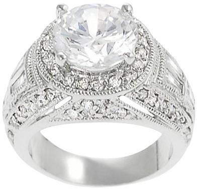 زفاف - 1 1/3 CT. T.W. Tressa Round Cut CZ Prong Set Bridal Style Ring in Sterling Silver - Silver