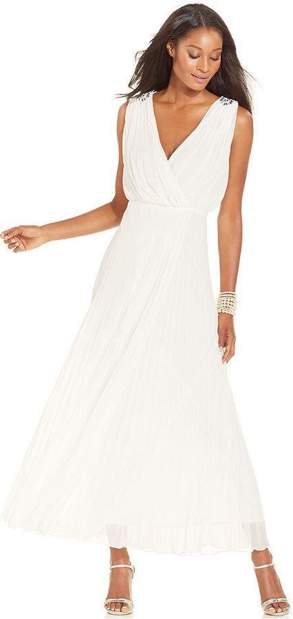 Hochzeit - Alex Evenings Embellished Pleated Faux-Wrap Gown