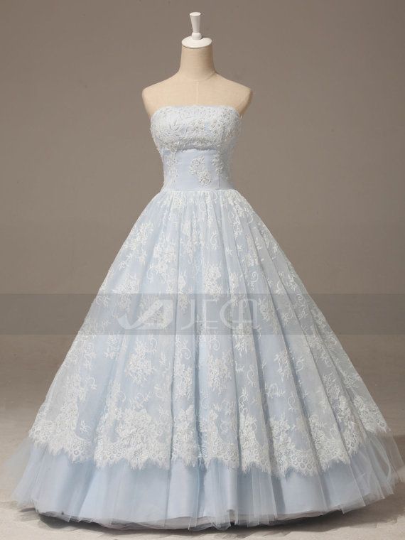 Hochzeit - A-line Baby Blue Lace Wedding Gown Quinceanera Gown 2014 Fashion
