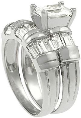 Hochzeit - 1 1/10 CT. T.W. Emerald Cut Cubic Zirconia Prong Set Bridal Style Ring in Sterling Silver - Silver
