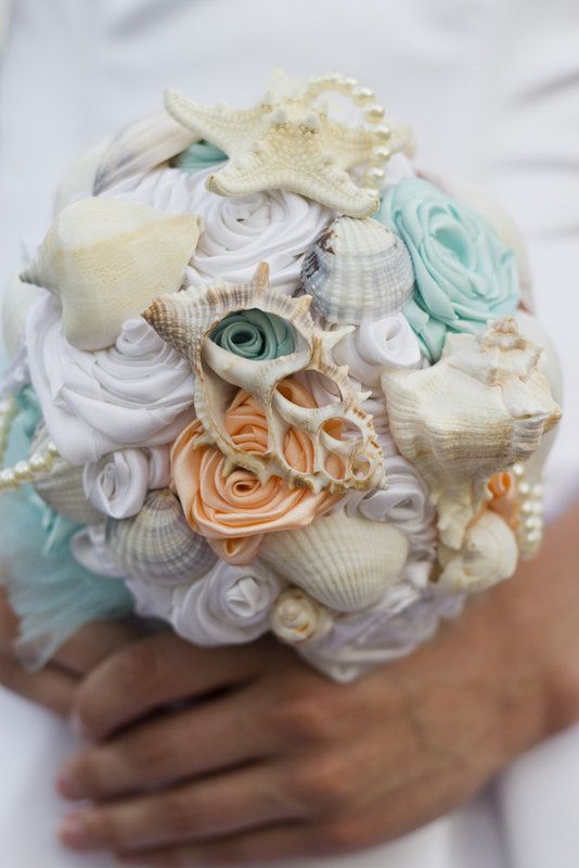 Свадьба - Beach Shell Bouquet, Sea Shell Bouquet, Destination Wedding, Nautical Theme, Beach Wedding, Under The Sea, MADE TO ORDER