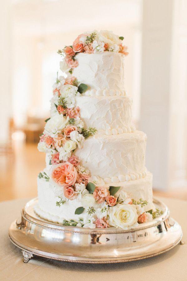 زفاف - Wedding Cake With Peach Flowers