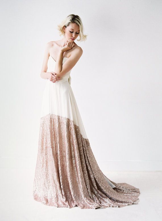 Hochzeit - Sierra // A Modern Chiffon And Rose Gold Sequinned Wedding Dress