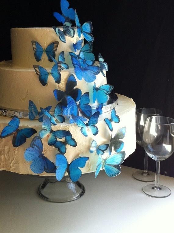 زفاف - The Original EDIBLE BUTTERFLIES - Assorted Blue Set Of 30 - Cake & Cupcake Toppers - Food Accessories