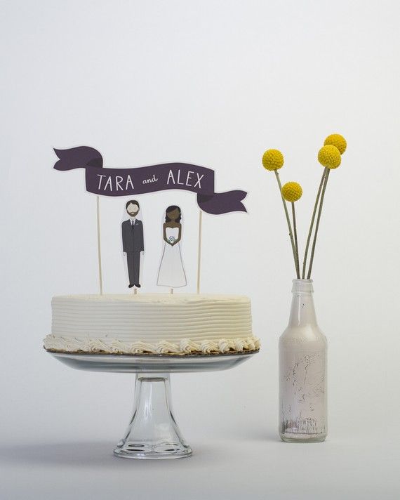 Mariage - Wedding Cake Topper Set - Custom Cake Banner No. 2 / Bride And/or Groom Cake Toppers