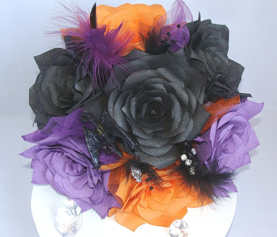 Mariage - Halloween bouquet, Dragon Bridal bouquet, Black & white wedding bouquet, Paper bouquet, Fake flower bouquet, Faux bouquett, Dragon bouquet