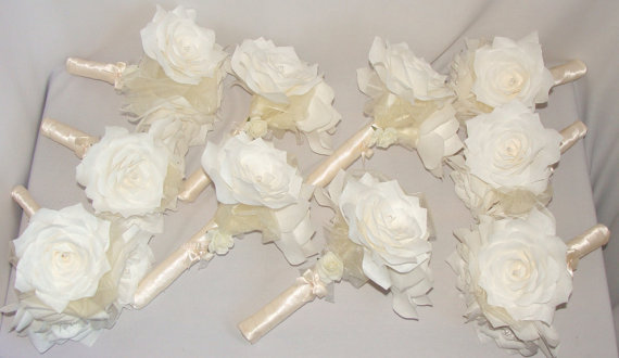 Hochzeit - White Bridal bouquets, Ivory wedding bouquet, Paper Bouquets, Artificial bouquets,Fake flower bouquets, silk bouquets, Satin flower bouquet