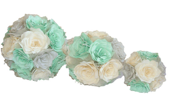 Hochzeit - Mint Green Bouquets, Artificial Bridal bouquet, Wedding bouquet, Paper Bouquet, Toss bouquets, Fake bouquet, silk bouquet, corsages