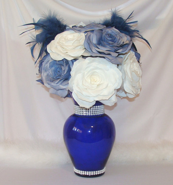 Wedding - Navy Blue Wedding Centerpiece, Bridal Decor, Quinceanera, Baby shower decor, Bridal shower decor,Cake table decor, fake floral arrangement