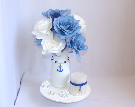 Hochzeit - Anchor Centerpiece, Navy Blue Wedding Centerpiece, Nautical Bridal shower decor, Quinceaners Decor, Blue Wedding Table Decor, Nautical decor