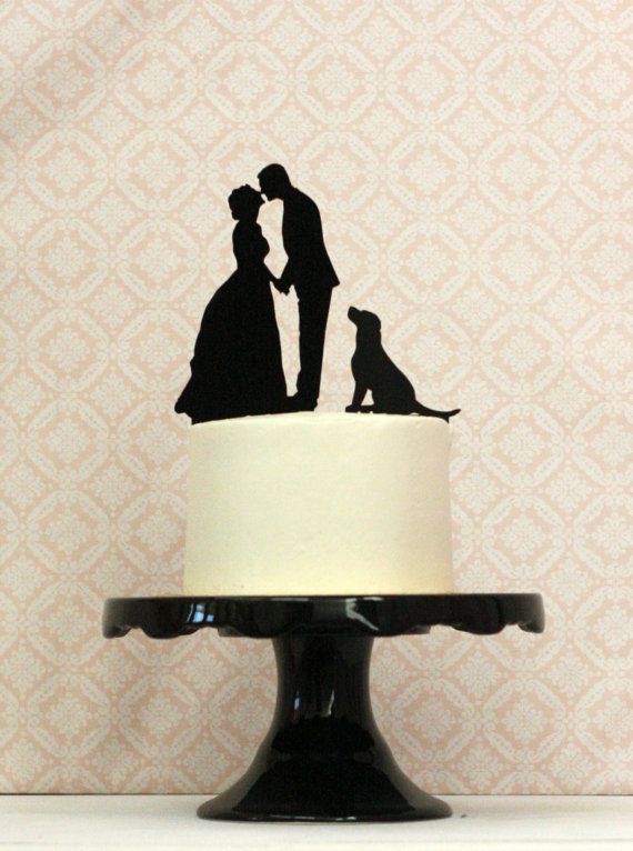 زفاف - Custom Wedding Cake Topper With YOUR PET And Personalized With YOUR Own Silhouettes
