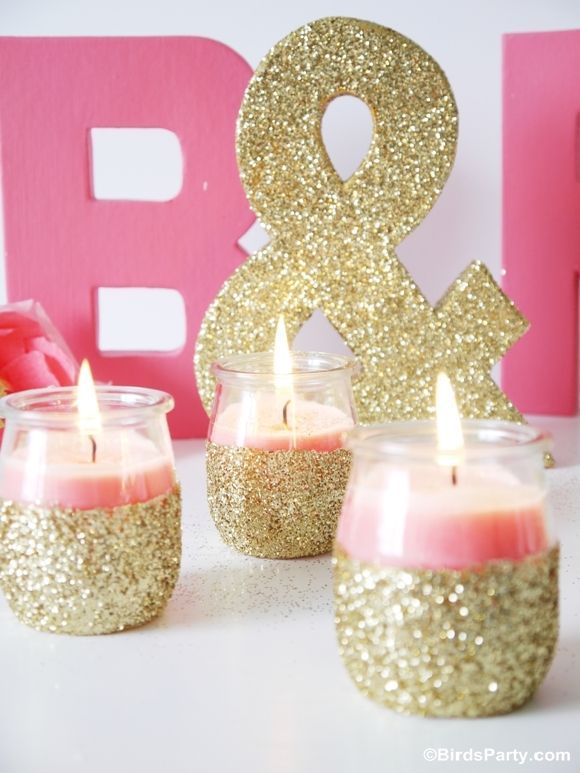 Wedding - TUTORIAL: DIY Pink Candles And Glitter Candle Holders