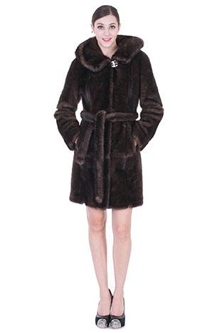 زفاف - Faux dark brown mink fur middle women coat
