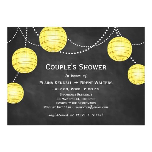 Wedding - Lanterns On Chalk Couple's Shower Invite In Yellow