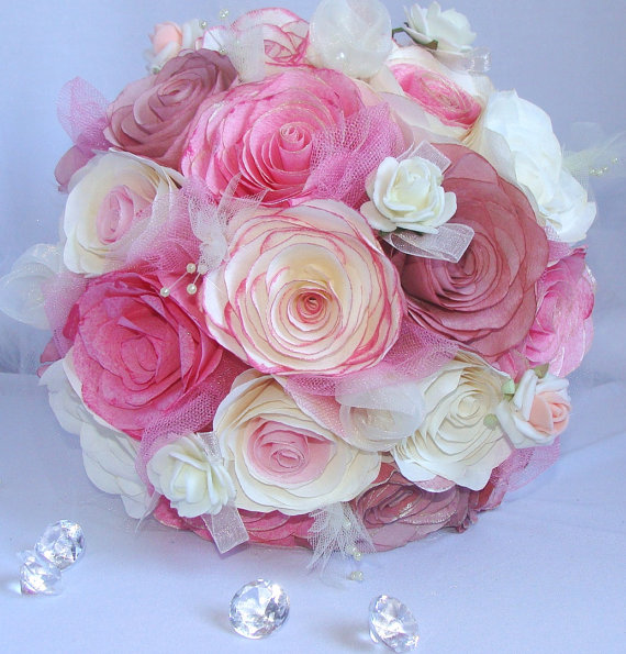 Hochzeit - Alternative bouquet, Burgundy and Rose bouquet, Vintage Bridal bouquet, Lace Wedding bouquet, Burgundy Paper Bouquet, Romantic bouquets