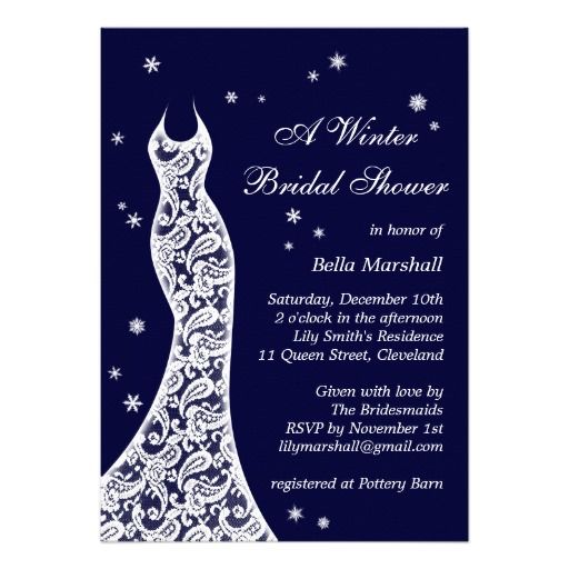 Hochzeit - Lacy Navy Winter Bridal Shower Invitation