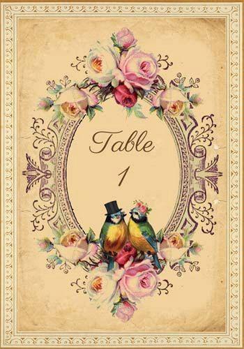 Свадьба - Tallulah - Vintage Victorian Love Birds And Roses - Printable DIY Wedding Table Numbers 1-25 - Customized Wedding Table Numbers