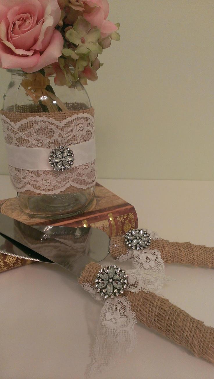Wedding - Rustic Wedding Centerpiece Burlap And Lace Wedding Mason Jar Centerpiece Burlap And Brooch Set Of 6