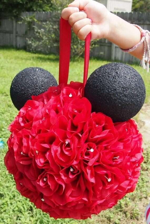 Hochzeit - Lagre Red Mickey Mouse Disney Rose Kissing Ball Pomander Flower Wedding Decor