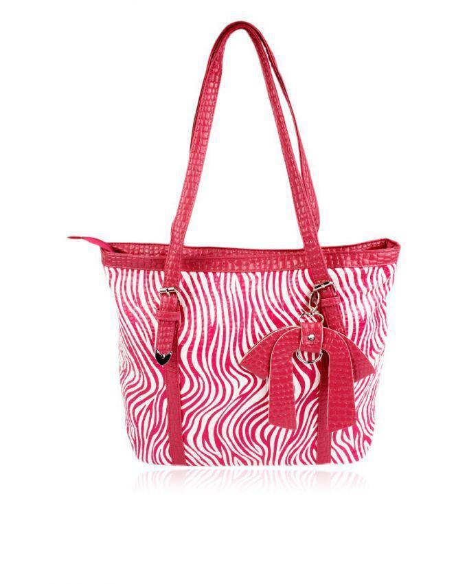 زفاف - Zapprix Pink & White Zebra Design Women Tote Bag with Flexible Handles
