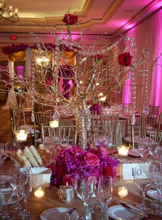 زفاف - Wedding Reception: Glamorous Centerpieces With Sparkly Dangling Crystals